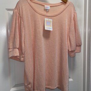 Lularoe Eloise Top Size 2XL NWT Peach & White Ribbed Slub Stretch Knit